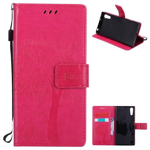 Embossing Butterfly Tree Leather Wallet Case for Sony Xperia XZ - Rose