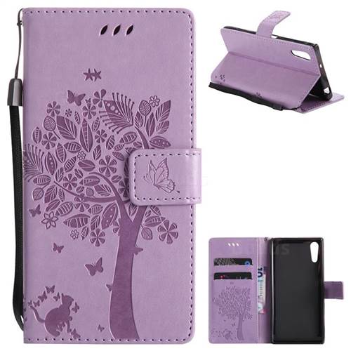 Embossing Butterfly Tree Leather Wallet Case for Sony Xperia XZ - Violet