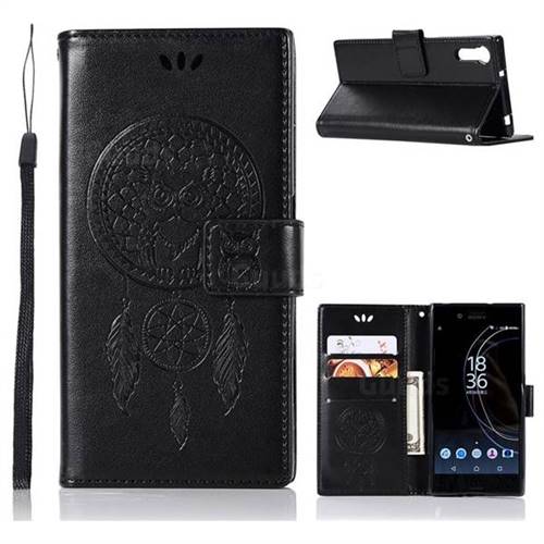 Intricate Embossing Owl Campanula Leather Wallet Case for Sony Xperia XZ XZs - Black