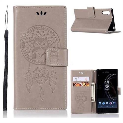 Intricate Embossing Owl Campanula Leather Wallet Case for Sony Xperia XZ XZs - Grey