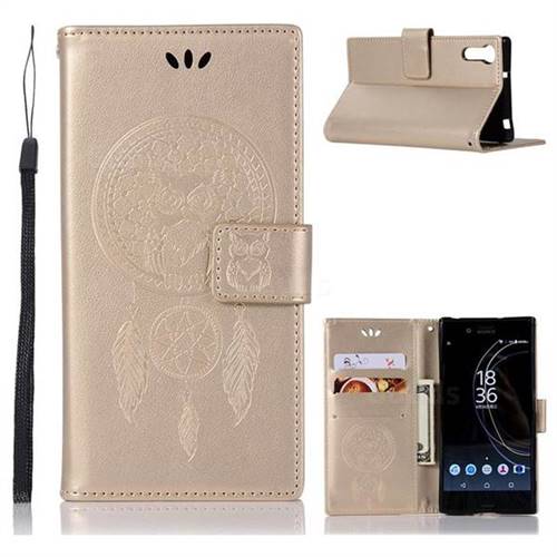 Intricate Embossing Owl Campanula Leather Wallet Case for Sony Xperia XZ XZs - Champagne