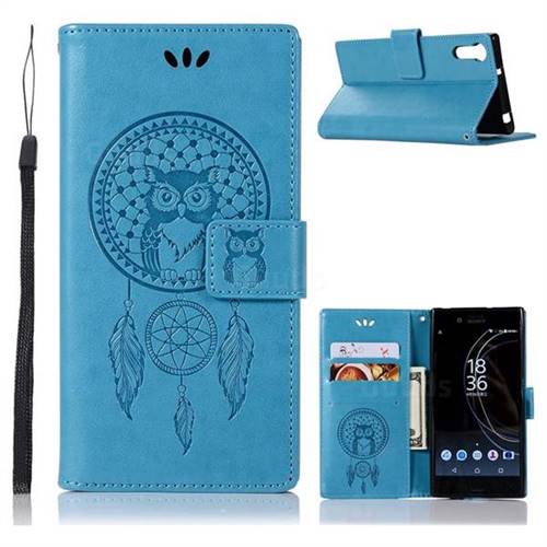 Intricate Embossing Owl Campanula Leather Wallet Case for Sony Xperia XZ XZs - Blue