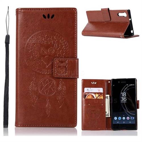Intricate Embossing Owl Campanula Leather Wallet Case for Sony Xperia XZ XZs - Brown