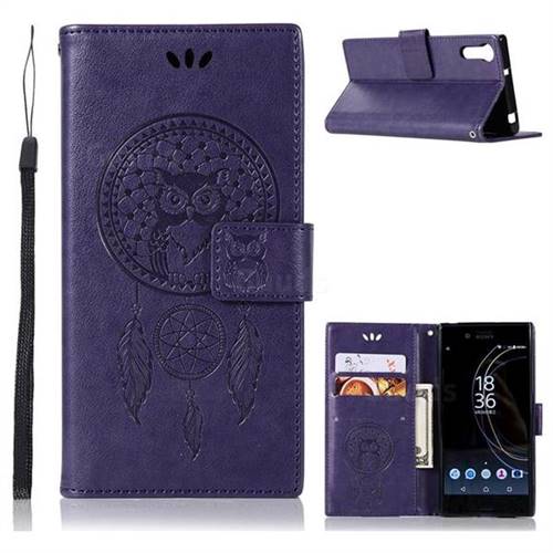 Intricate Embossing Owl Campanula Leather Wallet Case for Sony Xperia XZ XZs - Purple