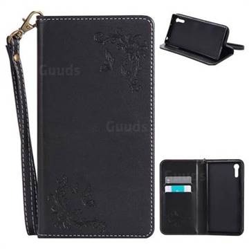 Intricate Embossing Slim Butterfly Rose Leather Holster Case for Sony Xperia XZ XZs - Black