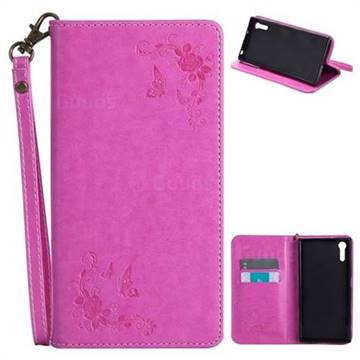 Intricate Embossing Slim Butterfly Rose Leather Holster Case for Sony Xperia XZ XZs - Rose