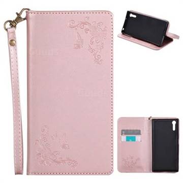 Intricate Embossing Slim Butterfly Rose Leather Holster Case for Sony Xperia XZ XZs - Rose Gold