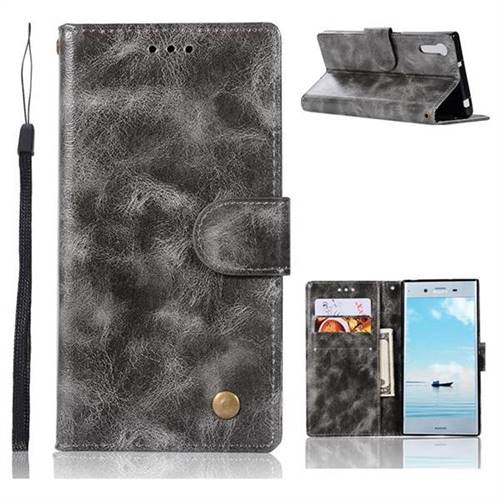 Luxury Retro Leather Wallet Case for Sony Xperia XZ XZs - Gray