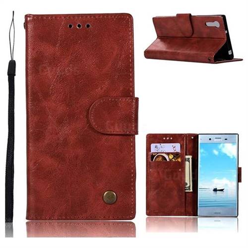 Luxury Retro Leather Wallet Case for Sony Xperia XZ XZs - Wine Red