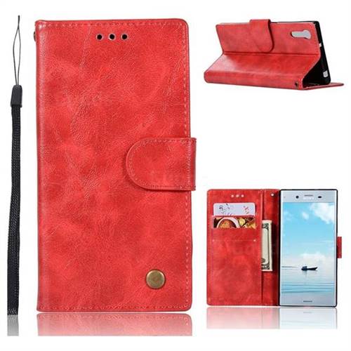 Luxury Retro Leather Wallet Case for Sony Xperia XZ XZs - Red