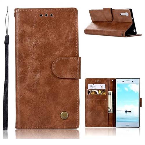 Luxury Retro Leather Wallet Case for Sony Xperia XZ XZs - Brown