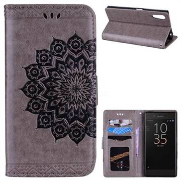 Datura Flowers Flash Powder Leather Wallet Holster Case for Sony Xperia XZ XZs - Gray