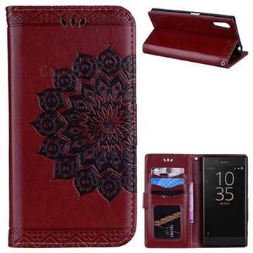 Datura Flowers Flash Powder Leather Wallet Holster Case for Sony Xperia XZ XZs - Brown