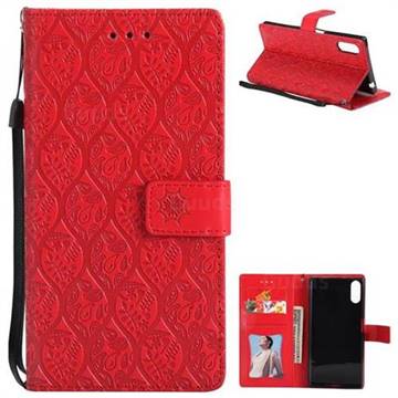 Intricate Embossing Rattan Flower Leather Wallet Case for Sony Xperia XZ XZs - Red