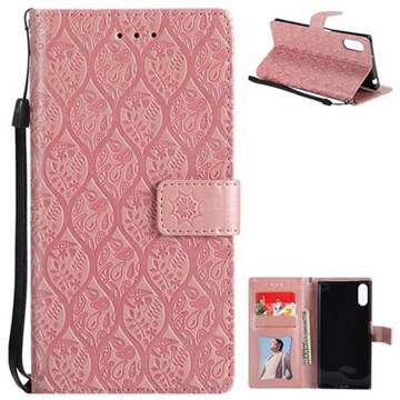 Intricate Embossing Rattan Flower Leather Wallet Case for Sony Xperia XZ XZs - Pink
