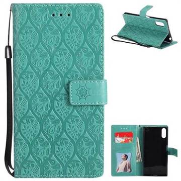 Intricate Embossing Rattan Flower Leather Wallet Case for Sony Xperia XZ XZs - Green