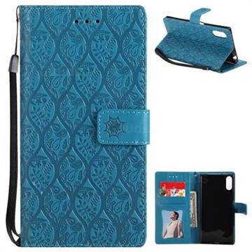 Intricate Embossing Rattan Flower Leather Wallet Case for Sony Xperia XZ XZs - Blue