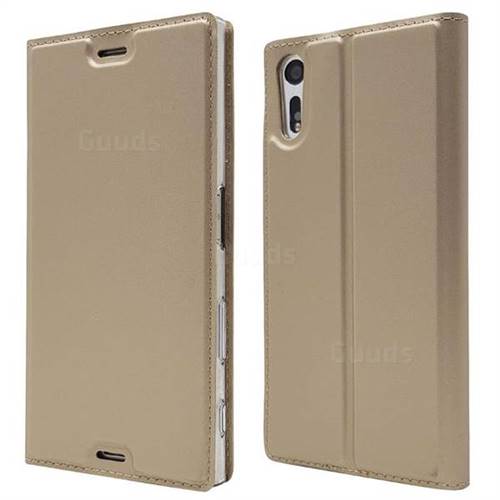 Ultra Slim Card Magnetic Automatic Suction Leather Wallet Case for Sony Xperia XZ XZs - Champagne