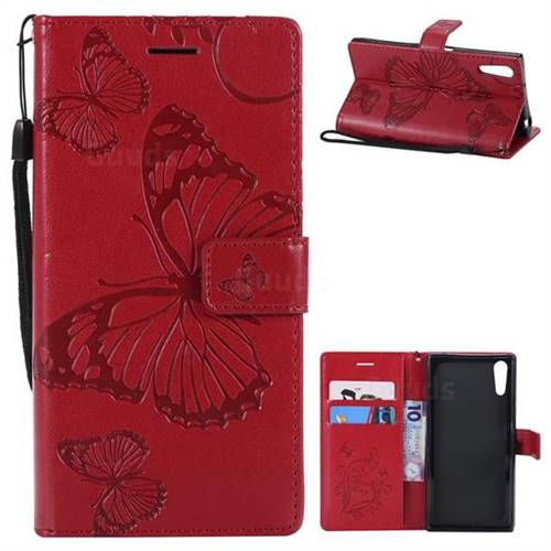 Embossing 3D Butterfly Leather Wallet Case for Sony Xperia XZ XZs - Red