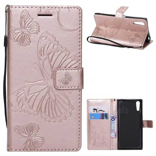 Embossing 3D Butterfly Leather Wallet Case for Sony Xperia XZ XZs - Rose Gold