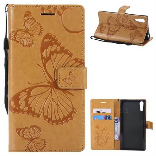 Embossing 3D Butterfly Leather Wallet Case for Sony Xperia XZ XZs - Yellow