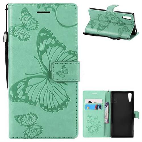 Embossing 3D Butterfly Leather Wallet Case for Sony Xperia XZ XZs - Green
