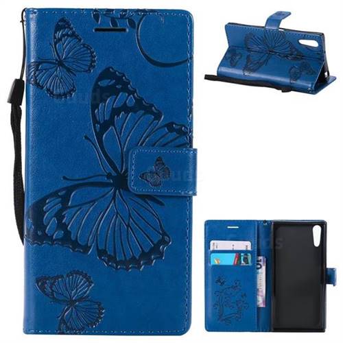 Embossing 3D Butterfly Leather Wallet Case for Sony Xperia XZ XZs - Blue