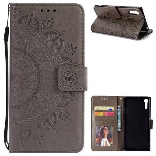 Intricate Embossing Datura Leather Wallet Case for Sony Xperia XZ XZs - Gray