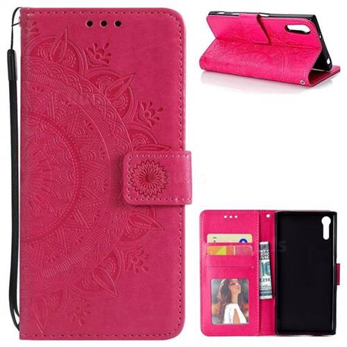 Intricate Embossing Datura Leather Wallet Case for Sony Xperia XZ XZs - Rose Red