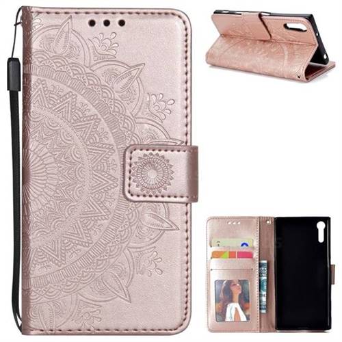 Intricate Embossing Datura Leather Wallet Case for Sony Xperia XZ XZs - Rose Gold