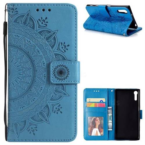 Intricate Embossing Datura Leather Wallet Case for Sony Xperia XZ XZs - Blue