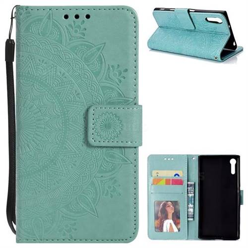 Intricate Embossing Datura Leather Wallet Case for Sony Xperia XZ XZs - Mint Green