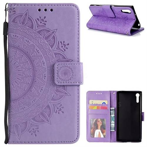 Intricate Embossing Datura Leather Wallet Case for Sony Xperia XZ XZs - Purple
