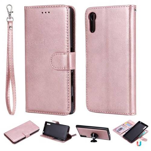 Retro Greek Detachable Magnetic PU Leather Wallet Phone Case for Sony Xperia XZ XZs - Rose Gold