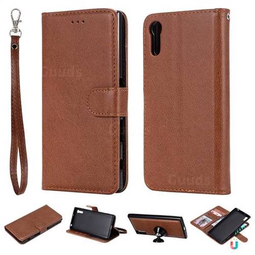 Retro Greek Detachable Magnetic PU Leather Wallet Phone Case for Sony Xperia XZ XZs - Brown