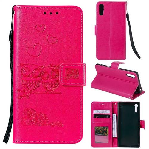 Embossing Owl Couple Flower Leather Wallet Case for Sony Xperia XZ XZs - Red