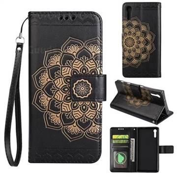 Embossing Half Mandala Flower Leather Wallet Case for Sony Xperia XZ XZs - Black
