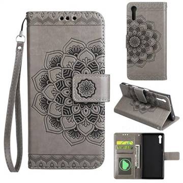 Embossing Half Mandala Flower Leather Wallet Case for Sony Xperia XZ XZs - Gray