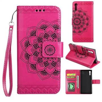 Embossing Half Mandala Flower Leather Wallet Case for Sony Xperia XZ XZs - Rose Red