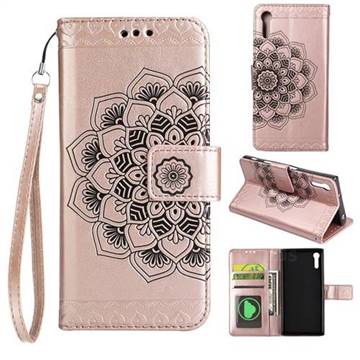 Embossing Half Mandala Flower Leather Wallet Case for Sony Xperia XZ XZs - Rose Gold