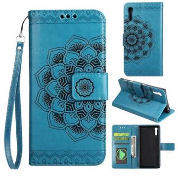 Embossing Half Mandala Flower Leather Wallet Case for Sony Xperia XZ XZs - Blue