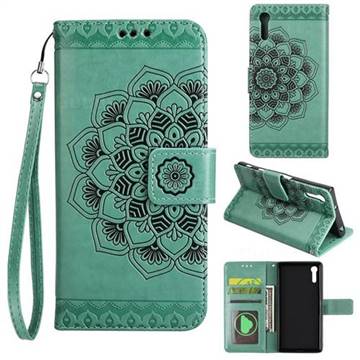Embossing Half Mandala Flower Leather Wallet Case for Sony Xperia XZ XZs - Mint Green