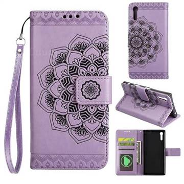Embossing Half Mandala Flower Leather Wallet Case for Sony Xperia XZ XZs - Purple