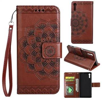 Embossing Half Mandala Flower Leather Wallet Case for Sony Xperia XZ XZs - Brown