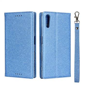 Ultra Slim Magnetic Automatic Suction Silk Lanyard Leather Flip Cover for Sony Xperia XZ XZs - Sky Blue