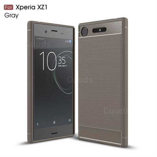 Luxury Carbon Fiber Brushed Wire Drawing Silicone TPU Back Cover for Sony Xperia XZ1 (Gray)