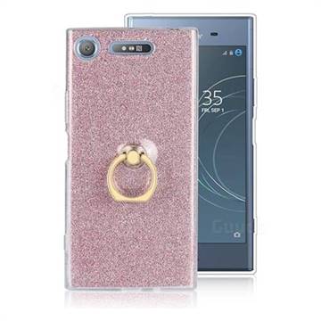 Luxury Soft TPU Glitter Back Ring Cover with 360 Rotate Finger Holder Buckle for Sony Xperia XZ1 - Pink