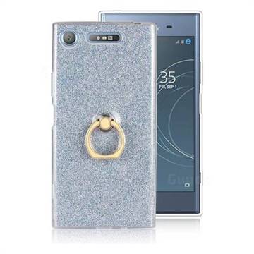 Luxury Soft TPU Glitter Back Ring Cover with 360 Rotate Finger Holder Buckle for Sony Xperia XZ1 - Blue