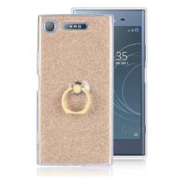 Luxury Soft TPU Glitter Back Ring Cover with 360 Rotate Finger Holder Buckle for Sony Xperia XZ1 - Golden