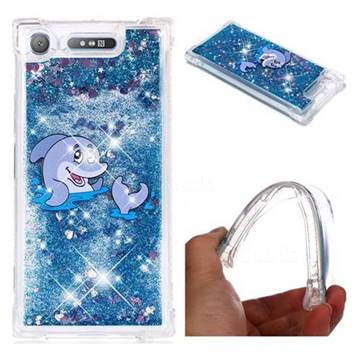 Happy Dolphin Dynamic Liquid Glitter Sand Quicksand Star TPU Case for Sony Xperia XZ1